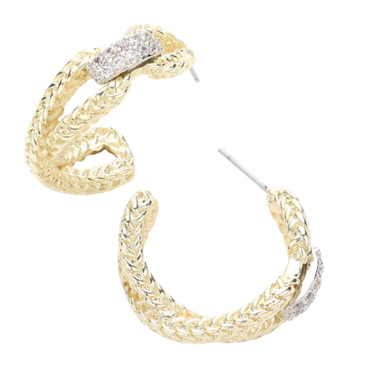 14K Gold Dippd Metal & Crystal Hoops