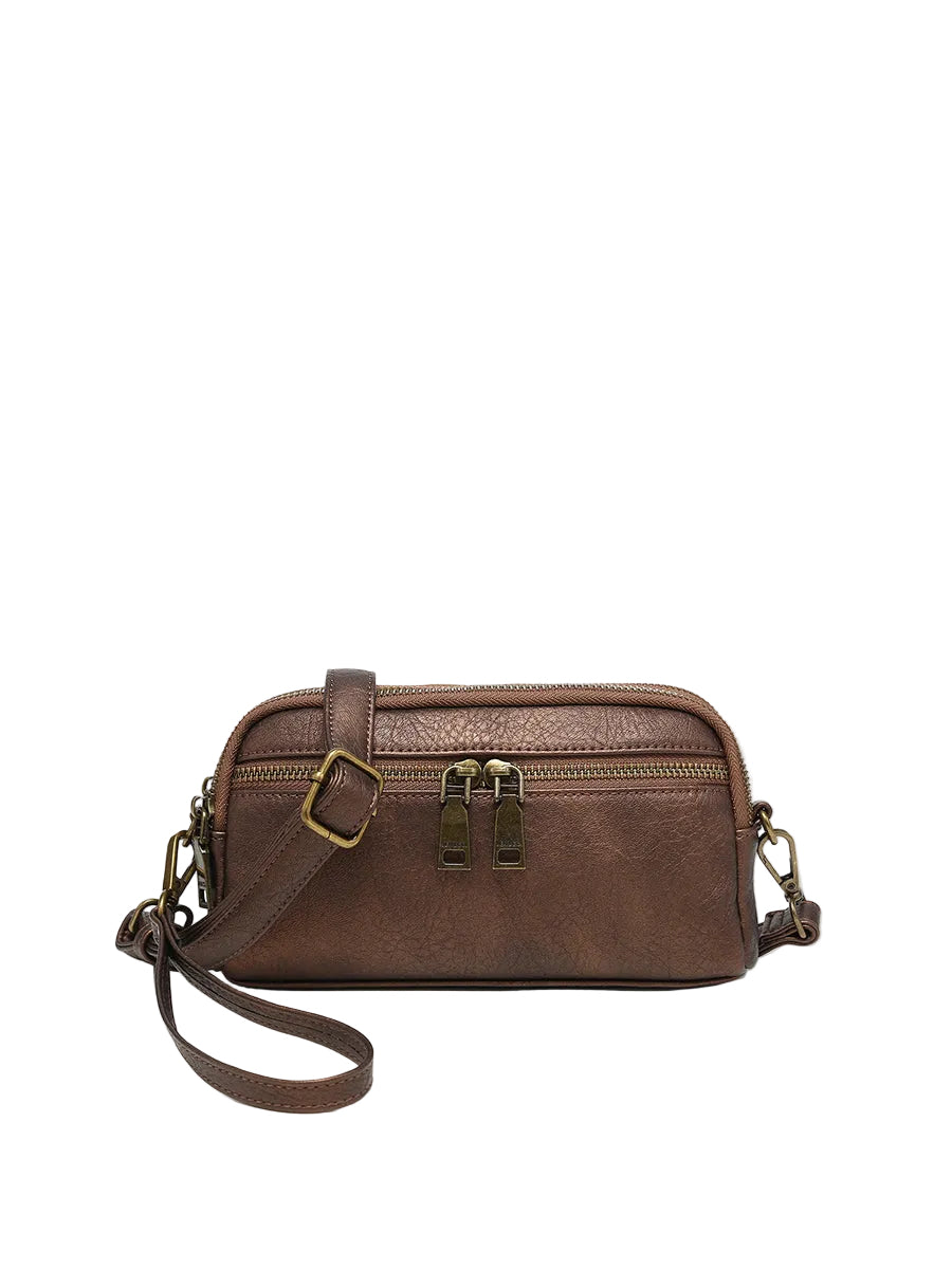 Vegan leather double compartment crossbody bag/wristlet