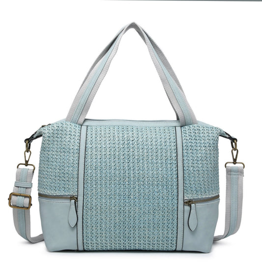 Woven & Vegan Leather Boston Style Bag