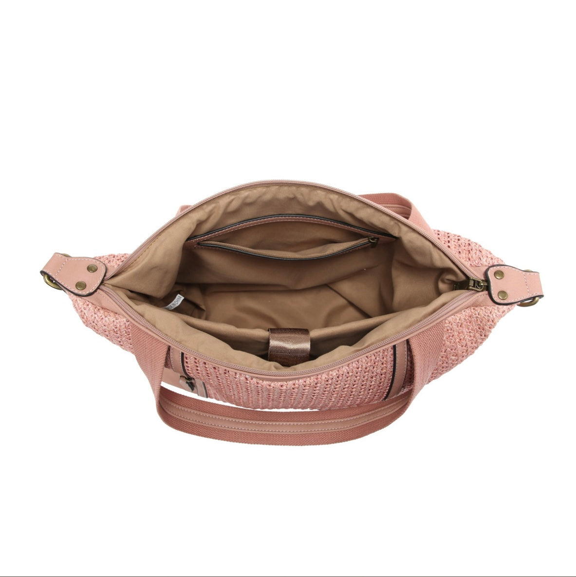 Woven & Vegan Leather Boston Style Bag