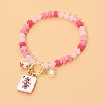 Mah Jong Themed Beaded Stretch Charm Bracelet