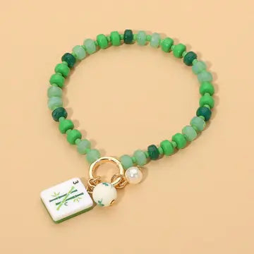 Mah Jong Themed Beaded Stretch Charm Bracelet