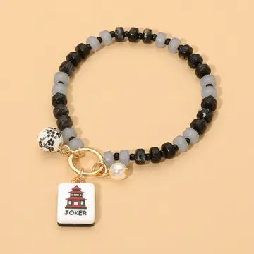 Mah Jong Themed Beaded Stretch Charm Bracelet