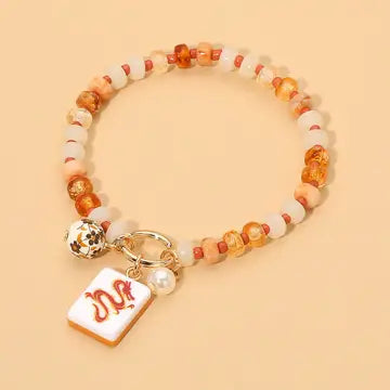 Mah Jong Themed Beaded Stretch Charm Bracelet