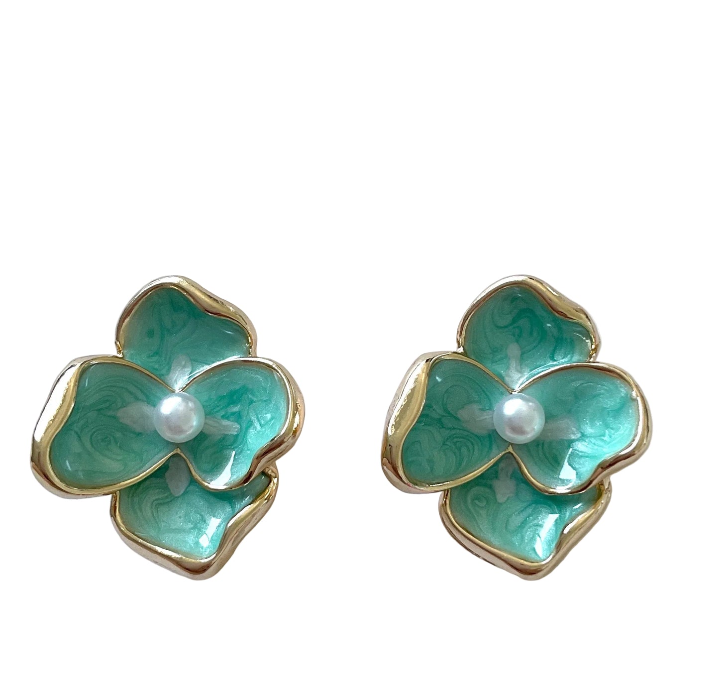 Enamel Flower Earrings Pearl Center