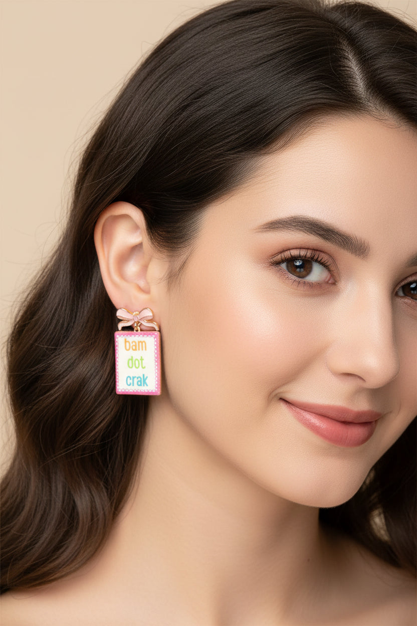 Bam Crack Dot Dangle Mah Jong Themed Earrings