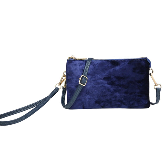 Velvet multi compartment convertible clutch