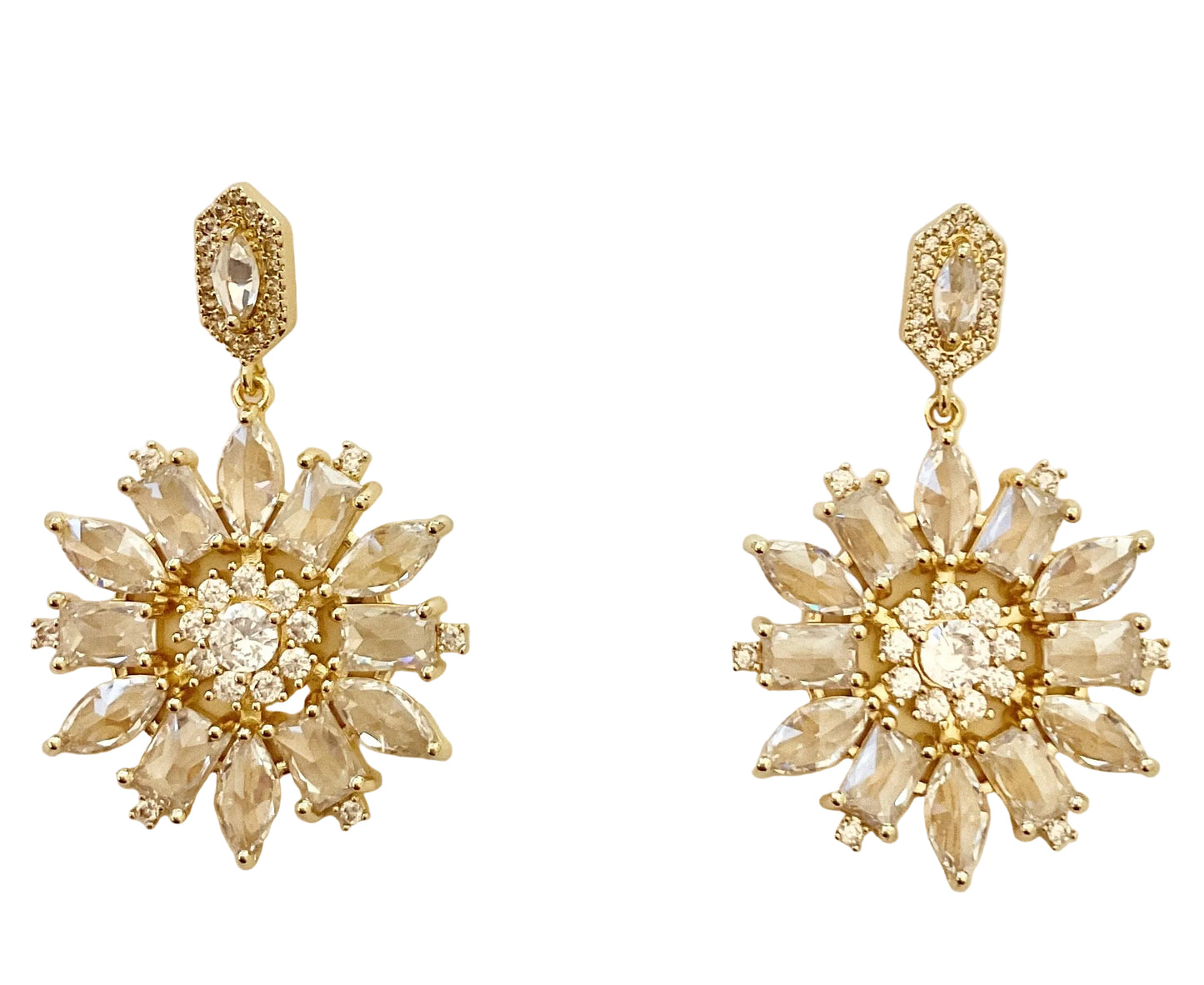 CZ Sunburst Drop Earring