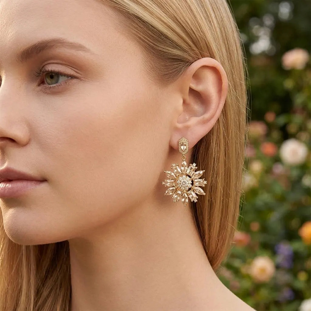 CZ Sunburst Drop Earring