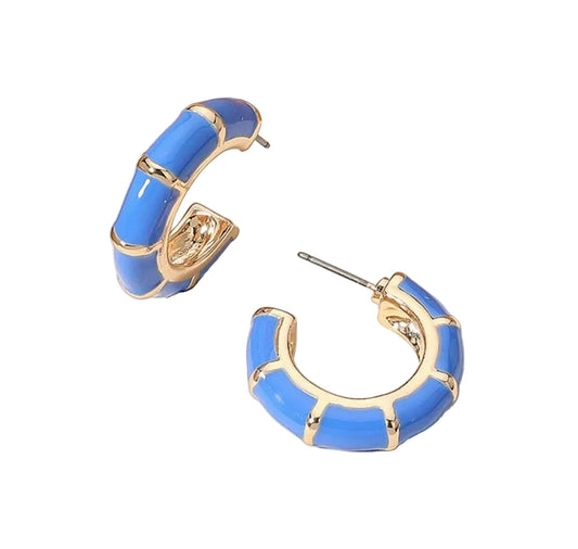 Bamboo Themed Enamel Half Hoop Earrings