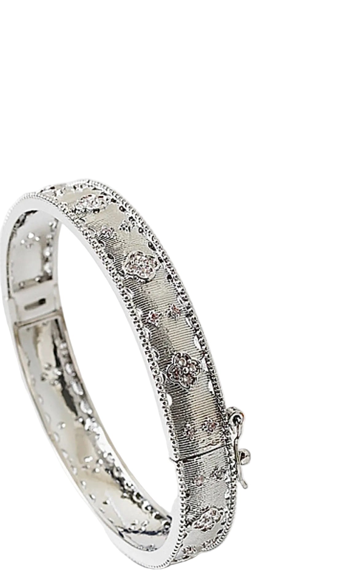 Textured Crystal Clover Leaf Bangle