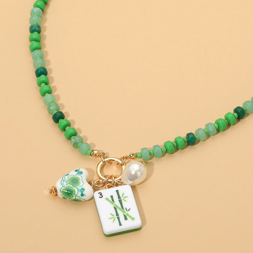Bead and Tile Mah Jongg Charm Necklace
