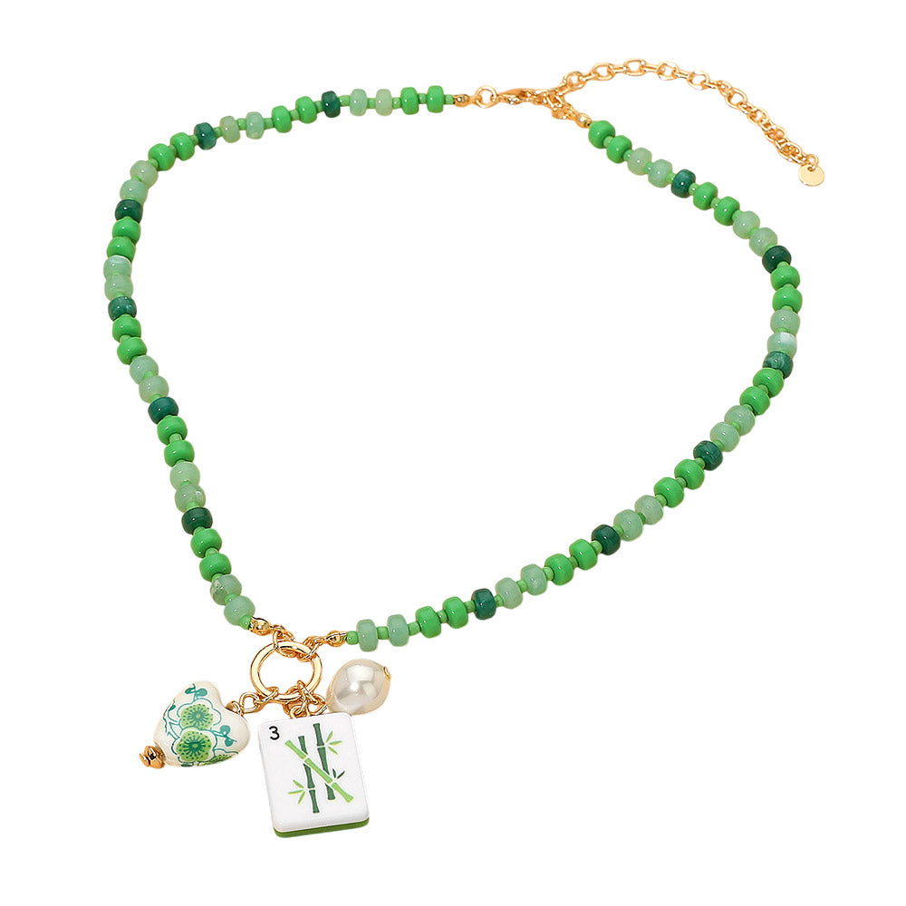 Bead and Tile Mah Jongg Charm Necklace
