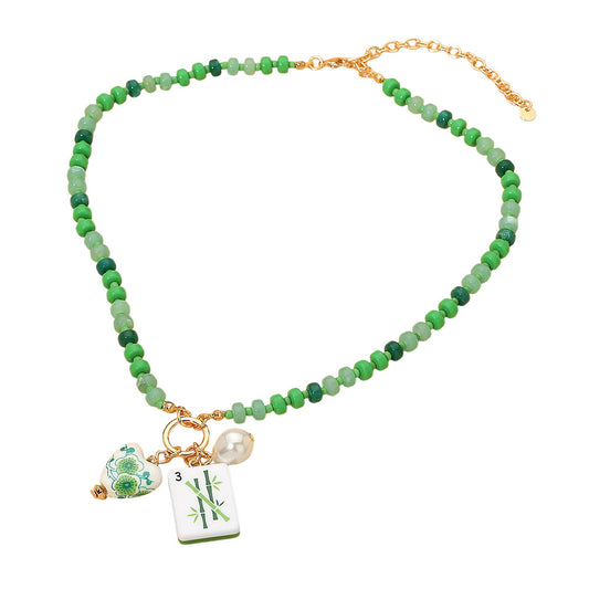 Bead and Tile Mah Jongg Charm Necklace