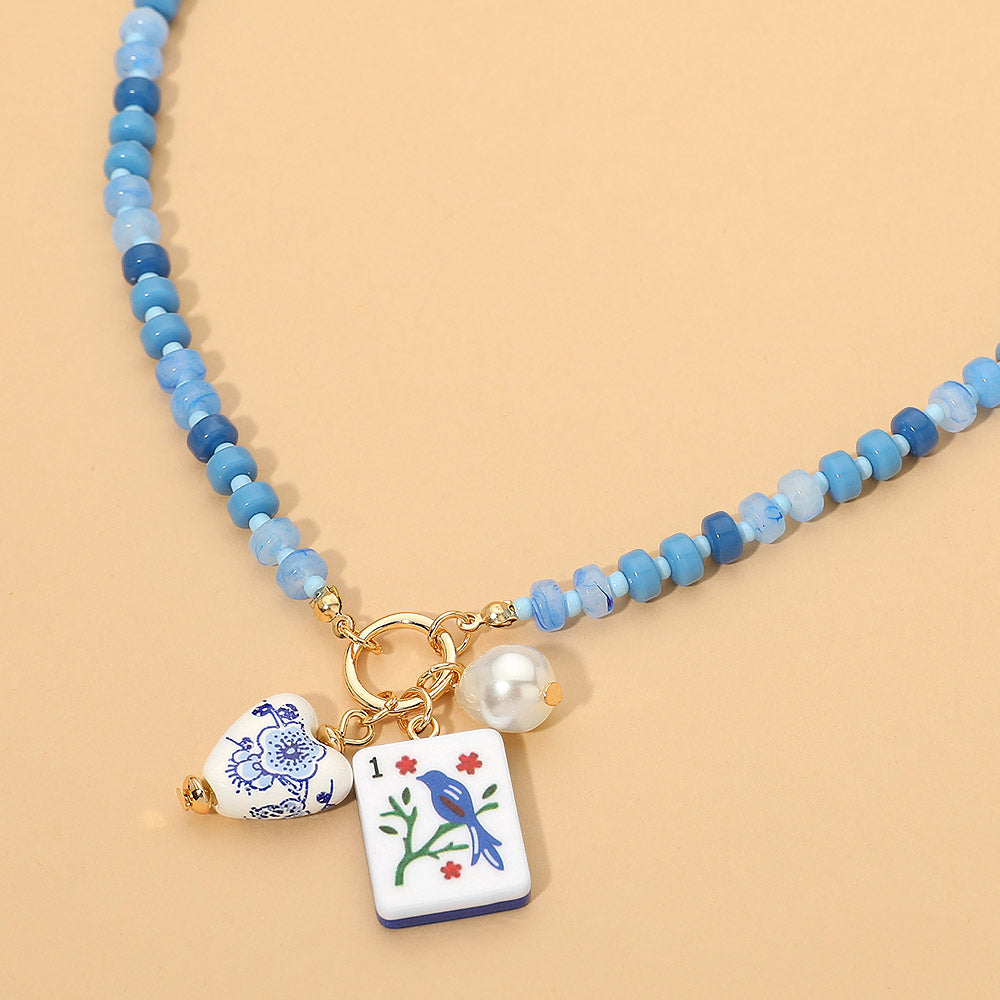 Bead and Tile Mah Jongg Charm Necklace