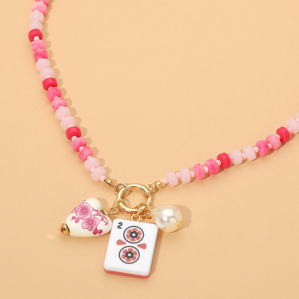 Bead and Tile Mah Jongg Charm Necklace