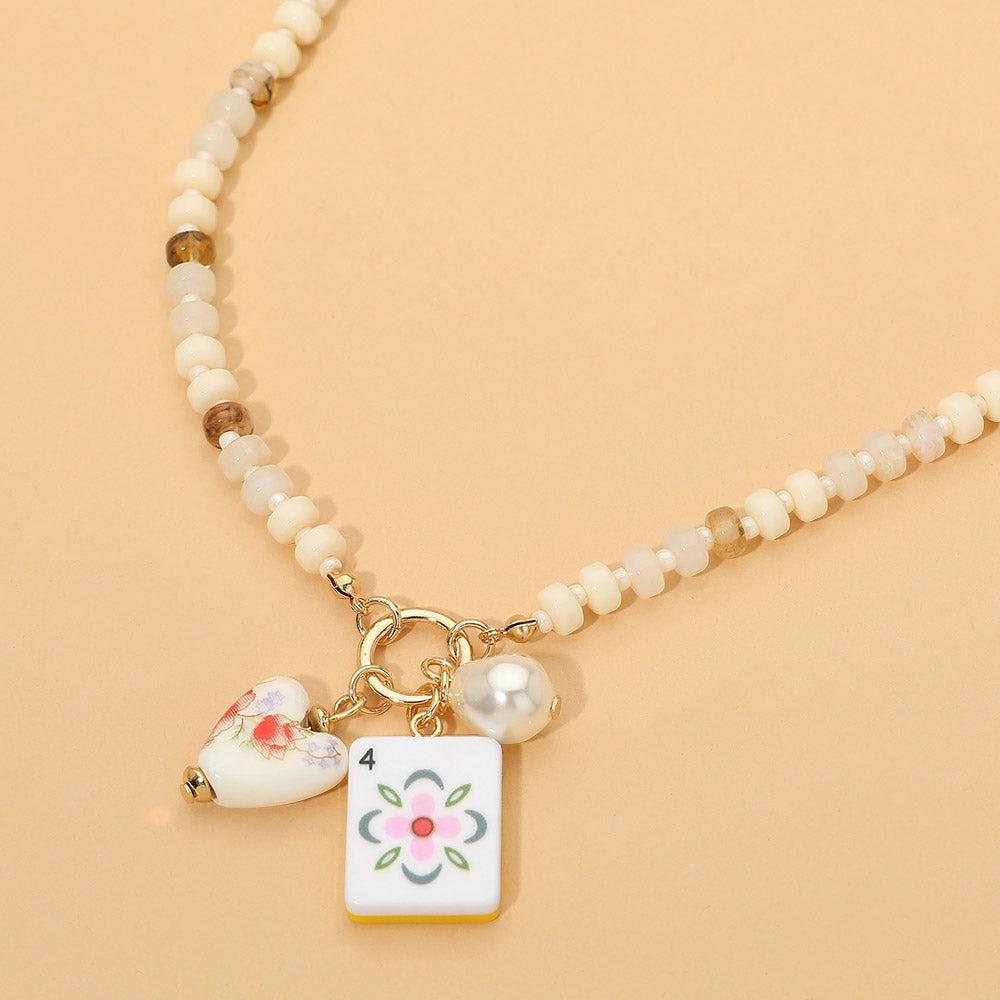 Bead and Tile Mah Jongg Charm Necklace