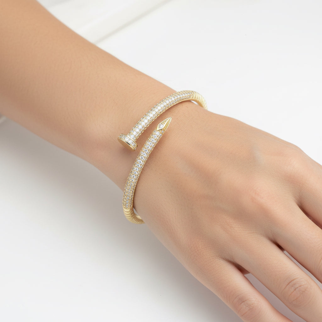 Nail Themed CZ Hinged Bracelet