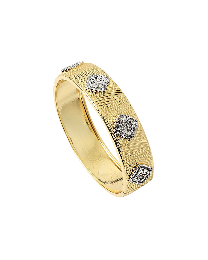 Hammered 18K Gold Dipped CZ Cuff Bracelet
