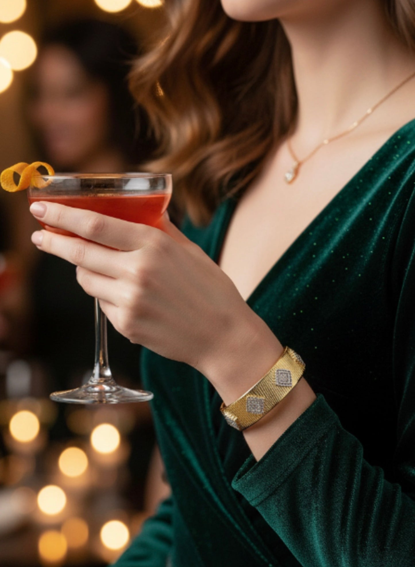 Hammered 18K Gold Dipped CZ Cuff Bracelet