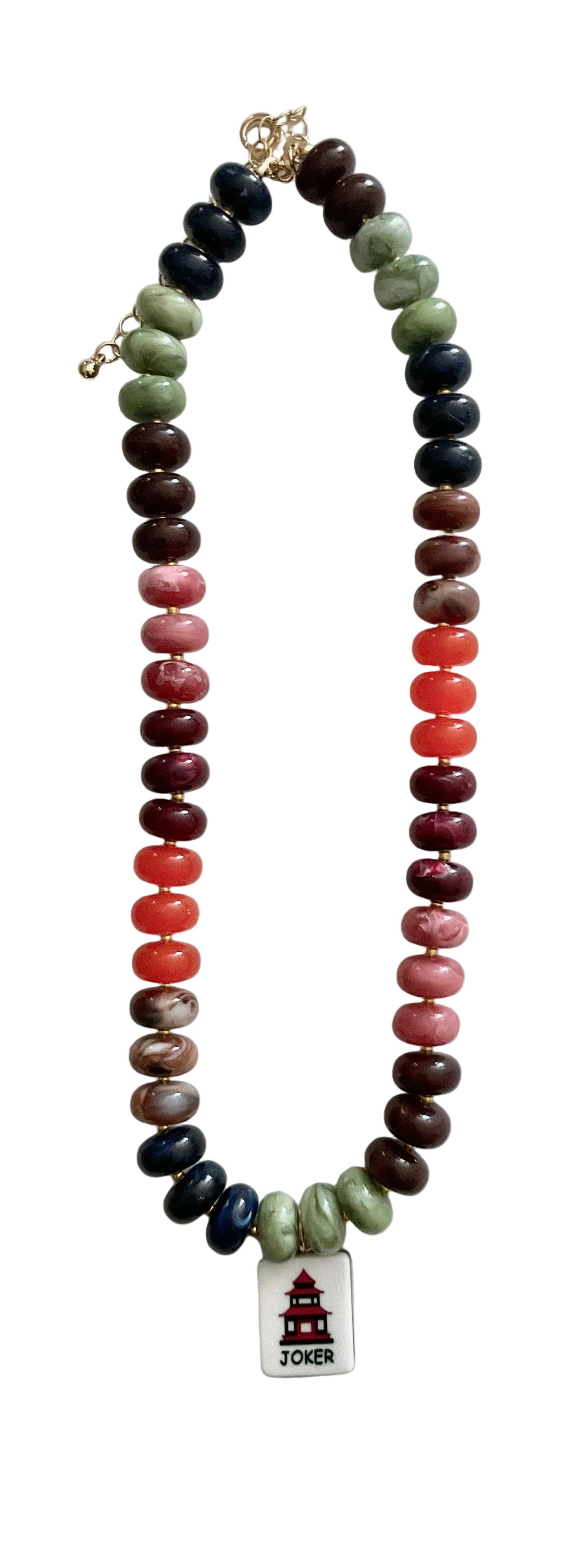 Mah Jong charm beaded acrylic necklace