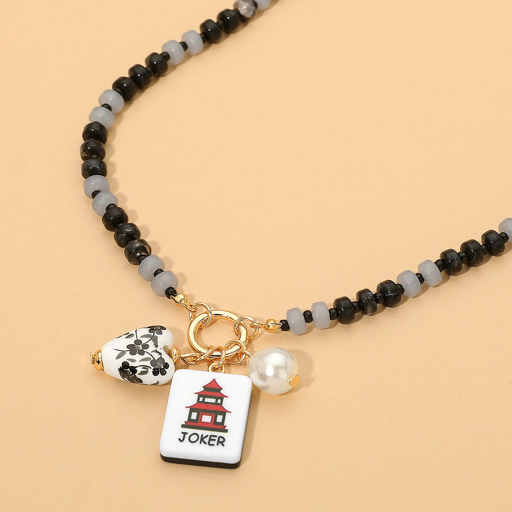 Bead and Tile Mah Jongg Charm Necklace