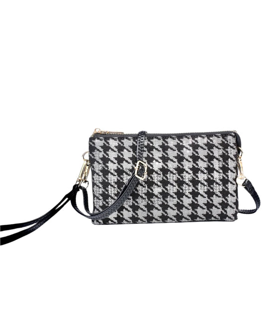 Riley Sequined Houndstooth Clutch