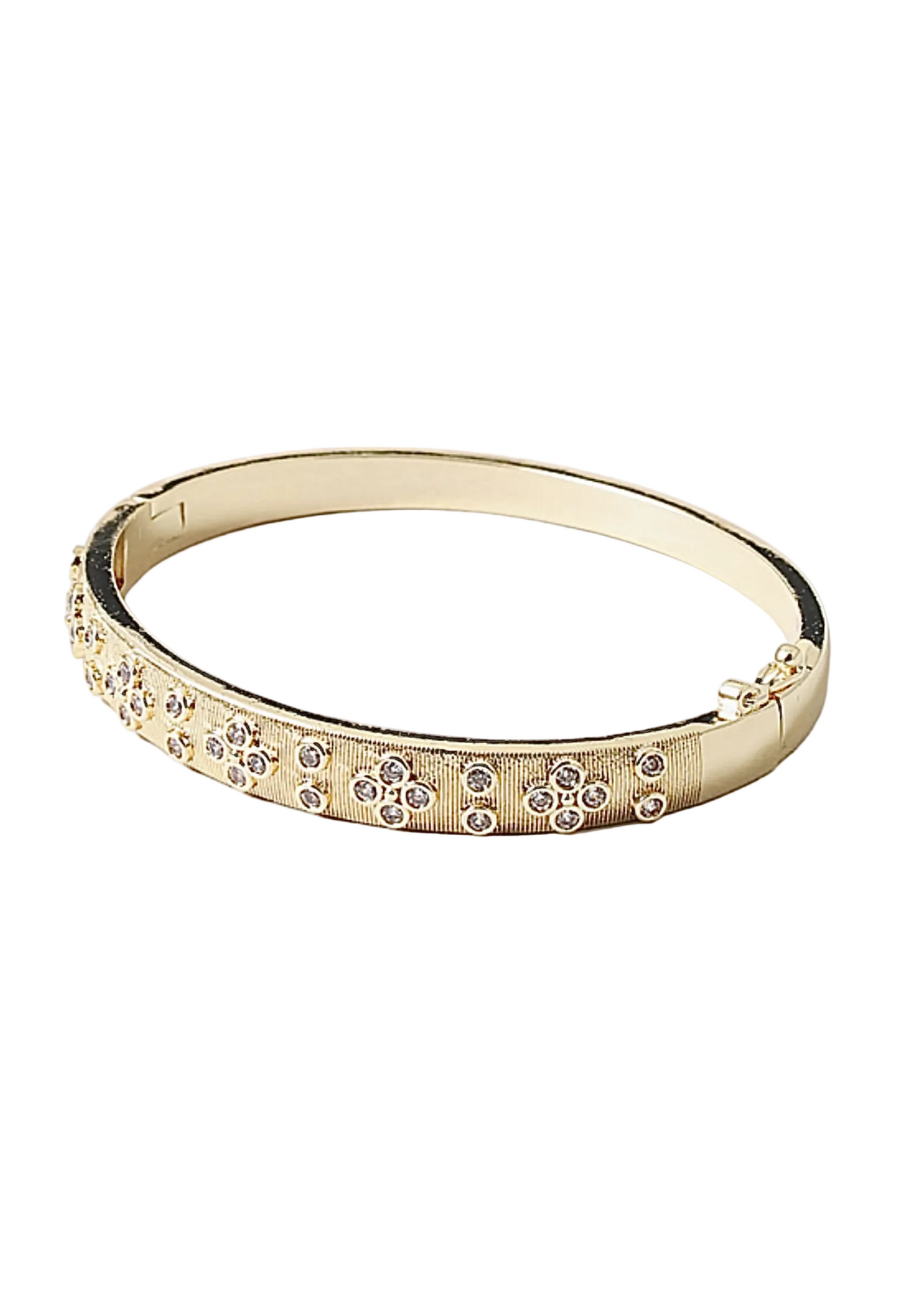 Textured Crystal Clover Leaf Bangle