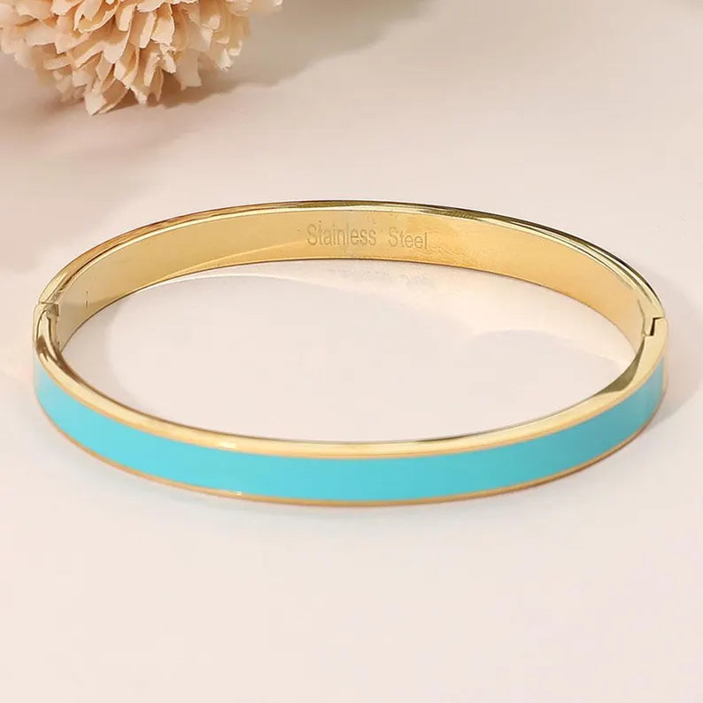 Stainless Steel Enamel Hinged Bracelet