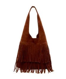 Vegan Suede Fringed Hobo Bag 2-1