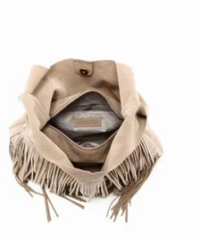 Vegan Suede Fringed Hobo Bag 2-1