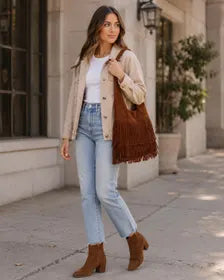 Vegan Suede Fringed Hobo Bag 2-1