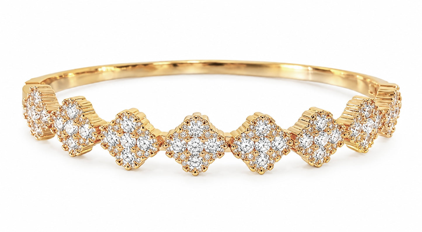 Clover Leaf CZ Stonaless Steel Hinged Bracelet