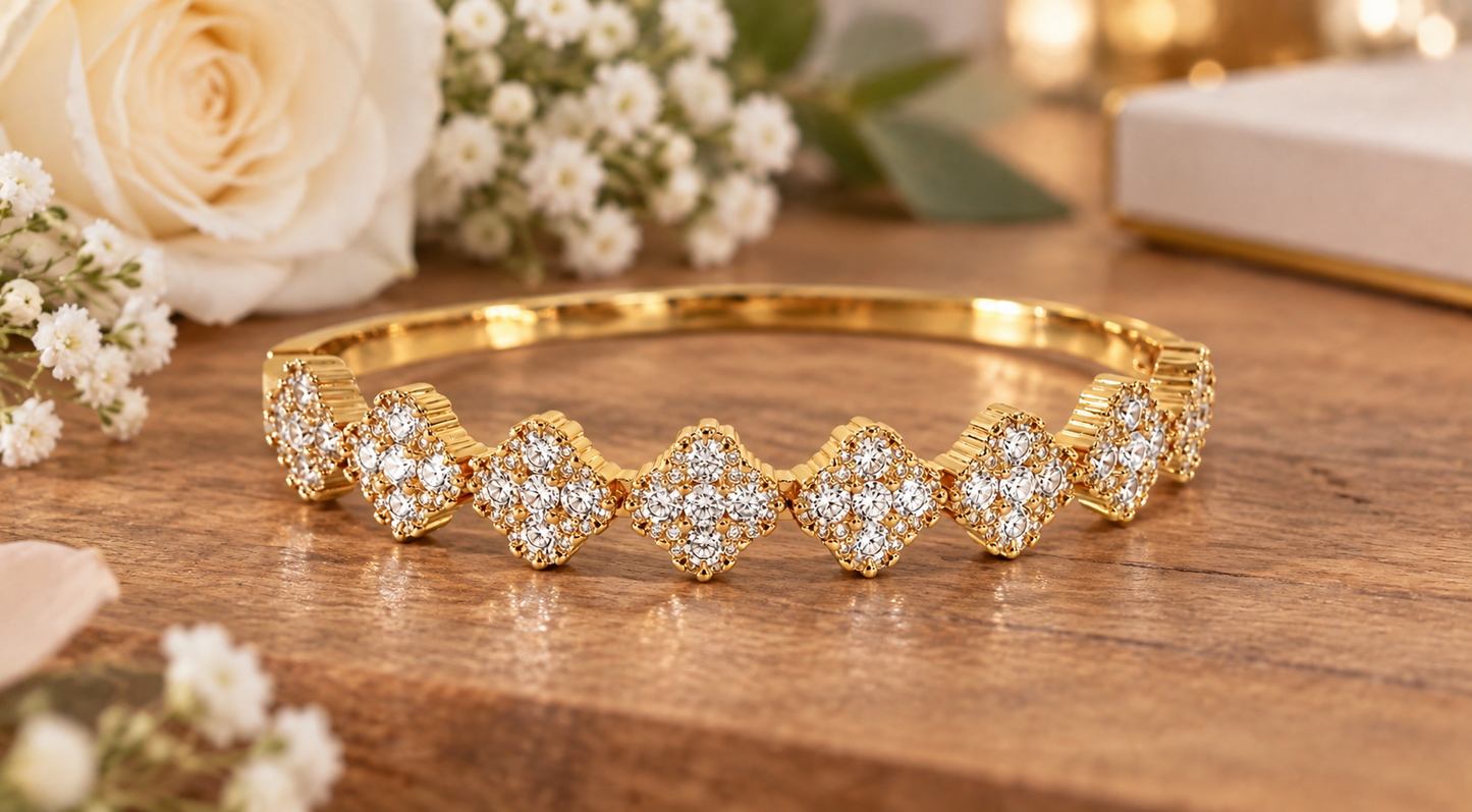 Clover Leaf CZ Stonaless Steel Hinged Bracelet