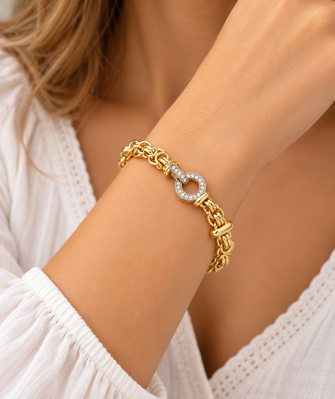 LInk Bracelet with CZ Pave Charm