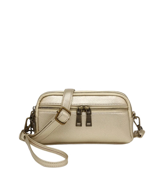 Vegan leather double compartment crossbody bag/wristlet