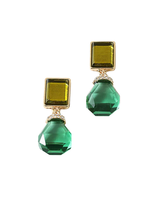 Two Tone Green Statement Earrings