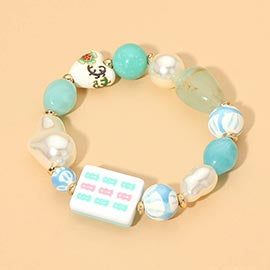 Mah Jong Themed Chunky Charm Stretch Bracelet