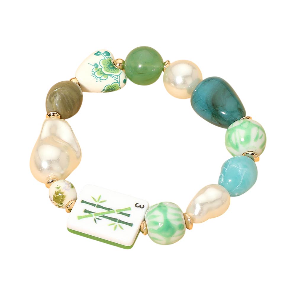 Mah Jong Themed Chunky Charm Stretch Bracelet