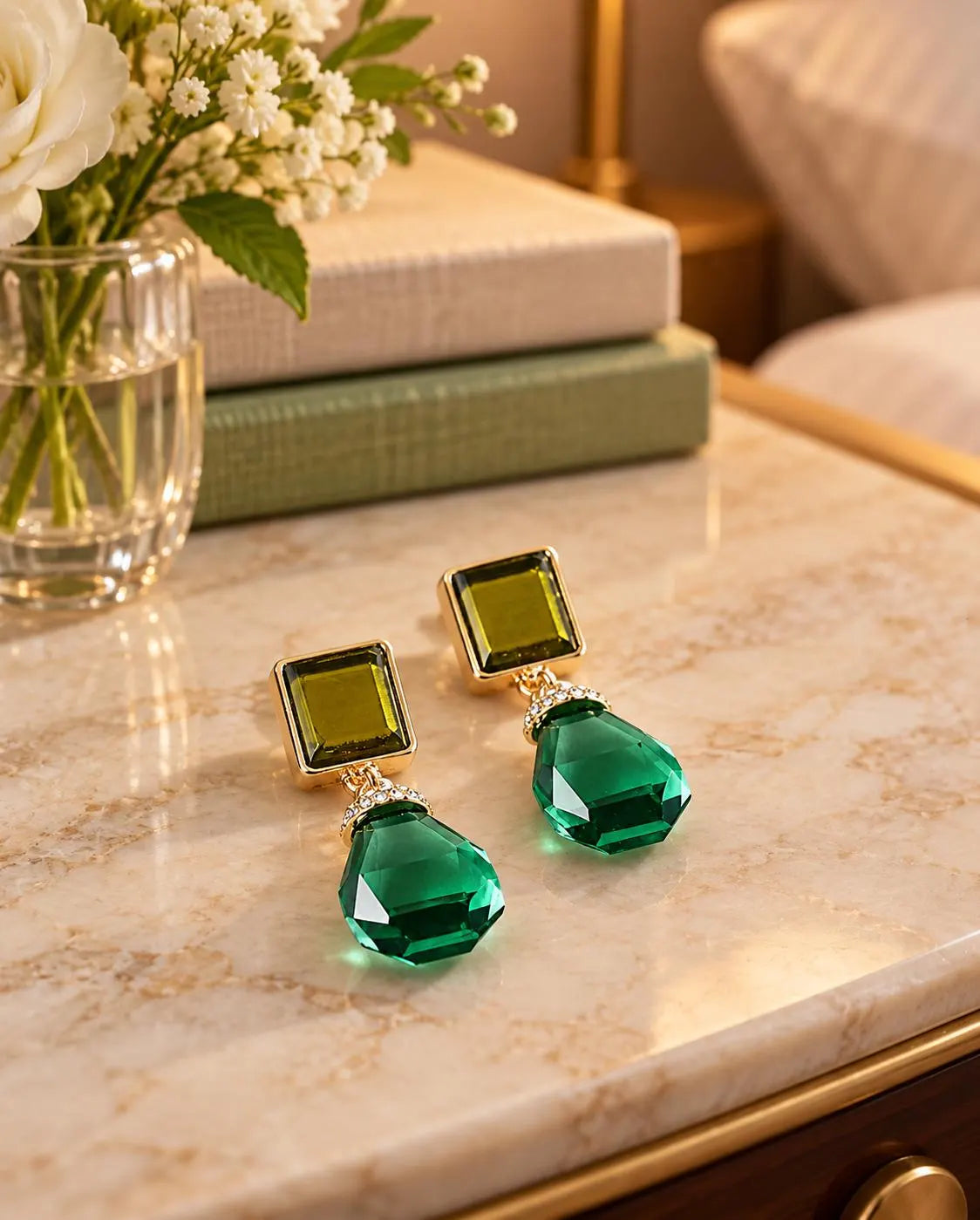 Two Tone Green Statement Earrings