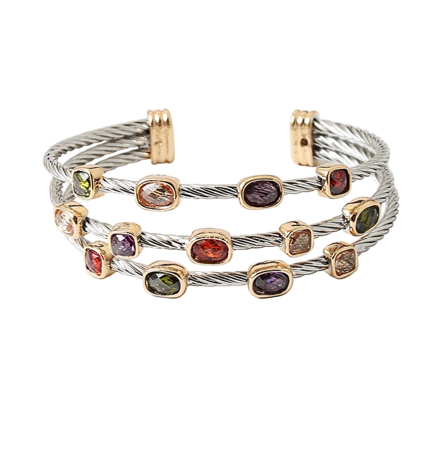 Multi colored CZ 3 Layer Cuff Bracelet