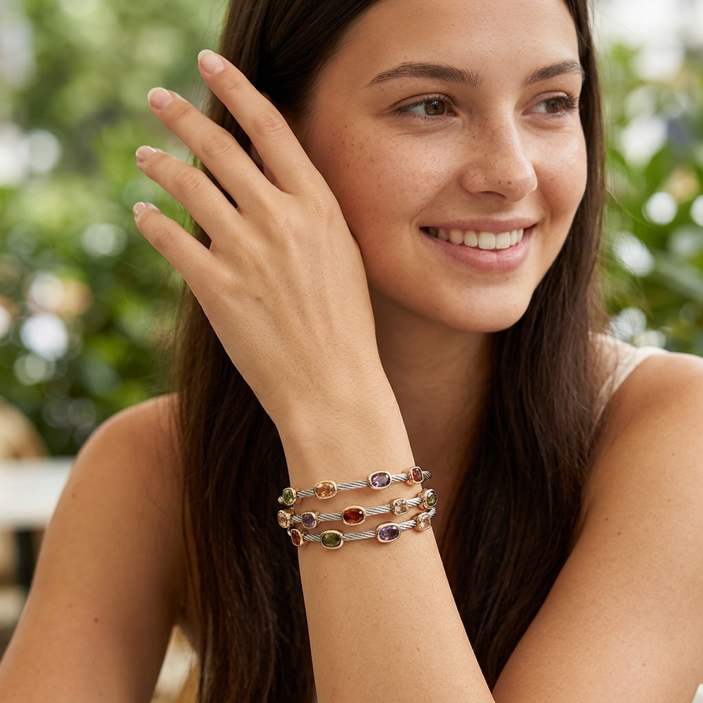 Multi colored CZ 3 Layer Cuff Bracelet