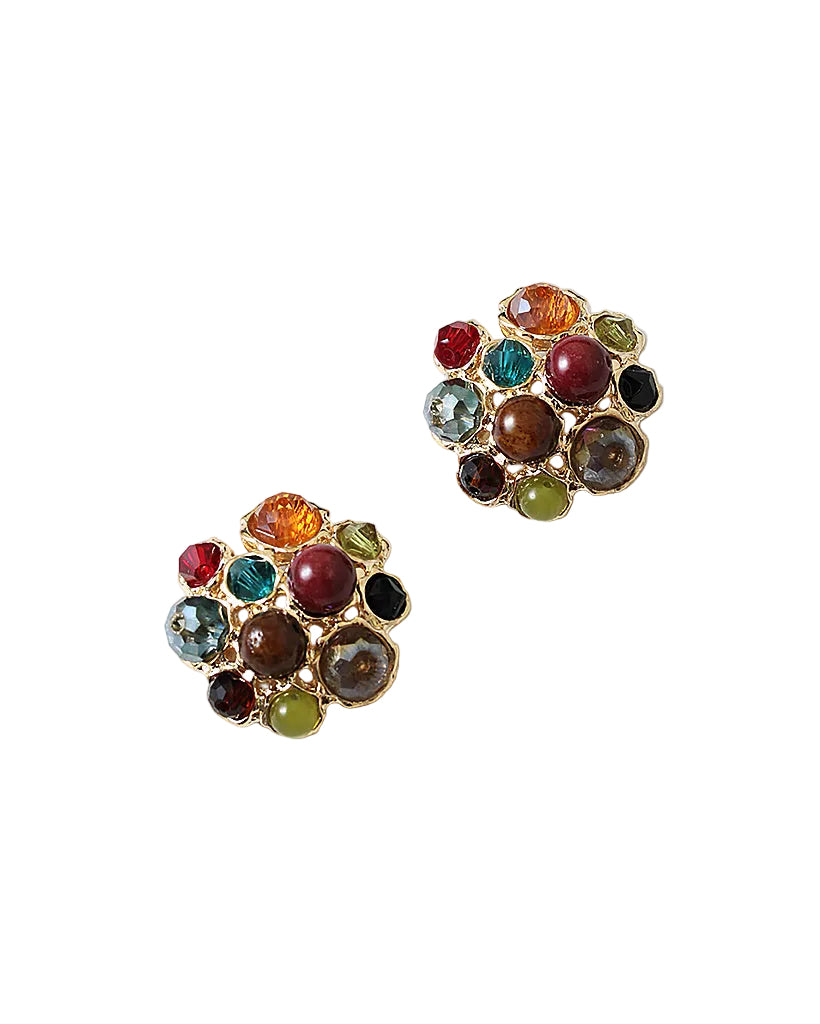 Multi Colored Natural Stone and Crystal Cluster Earrings