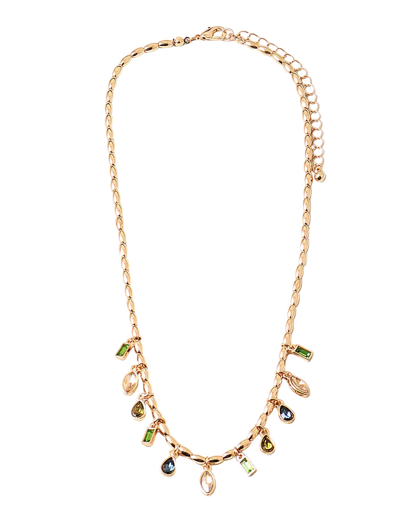 Gold Bead Crystal Charm Necklace