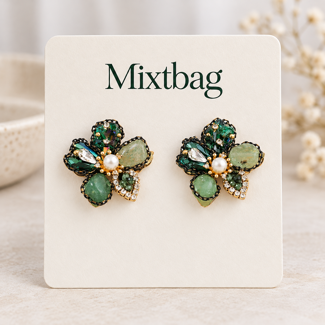 Natural  Stone Crystal Cluster Earrings