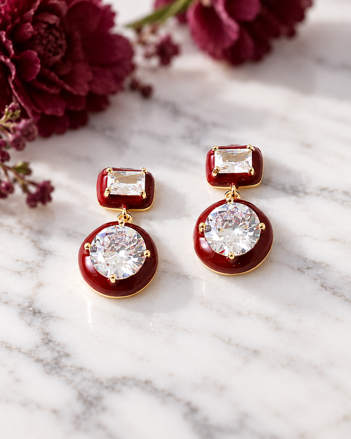 Enamel and crystal drop earrings