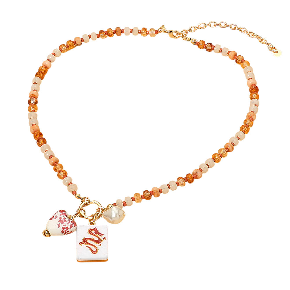 Bead and Tile Mah Jongg Charm Necklace