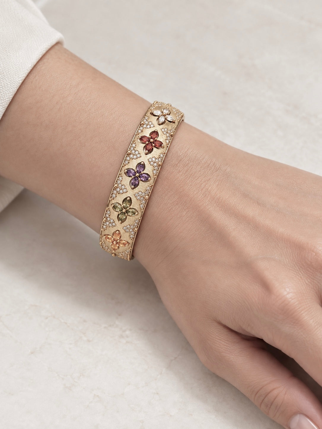 Multi colored CZ Crystal Hinged Bracelet