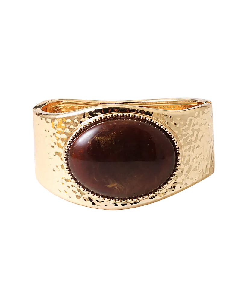 Hammered Textured Metal & Stone Hinged Bracelef