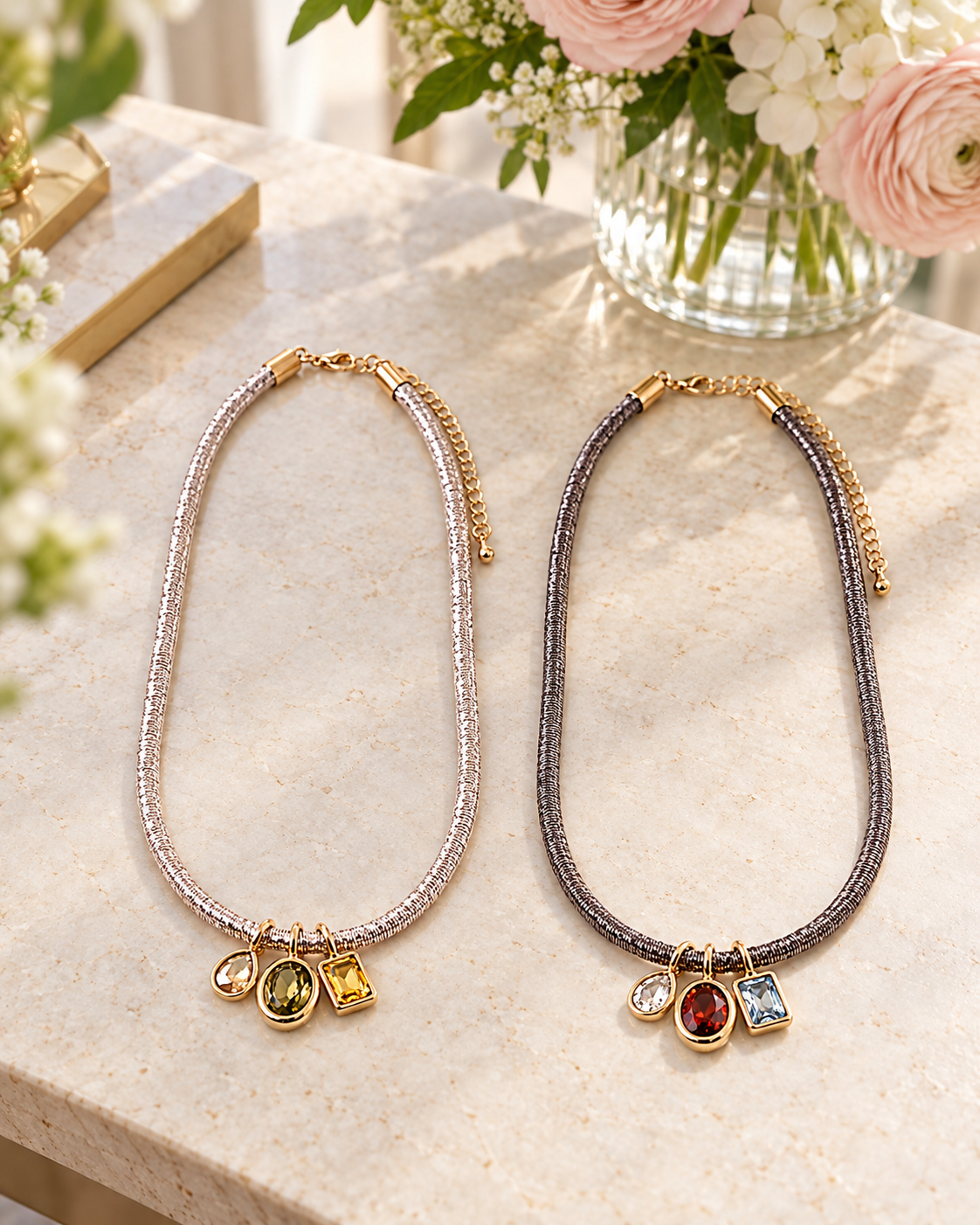 Metallic Jeweled Choker Necklace